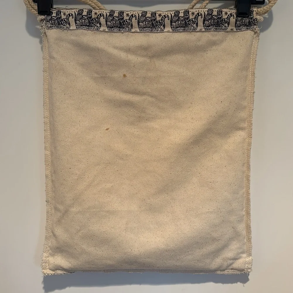 Handmade tum-thai canvas elephant print backpack with rope shoulder straps